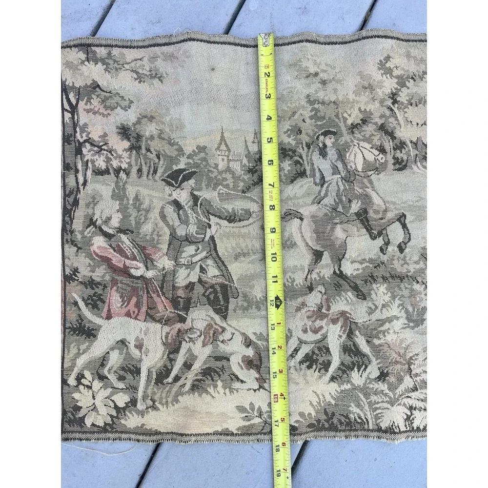 ANTIQUE WALL HANGING FRENCH AUBUSSON JACQUARD STYLE TAPESTRY HUNTING SCENE 53.5